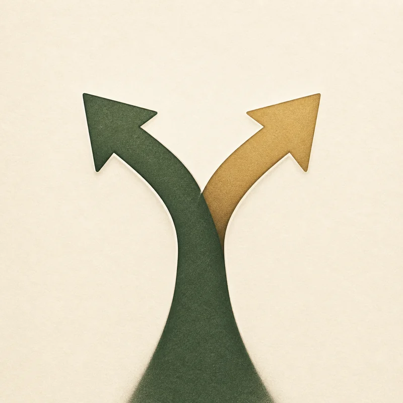 Zwei abzweigende Pfeile als Symbol für Entscheidungen